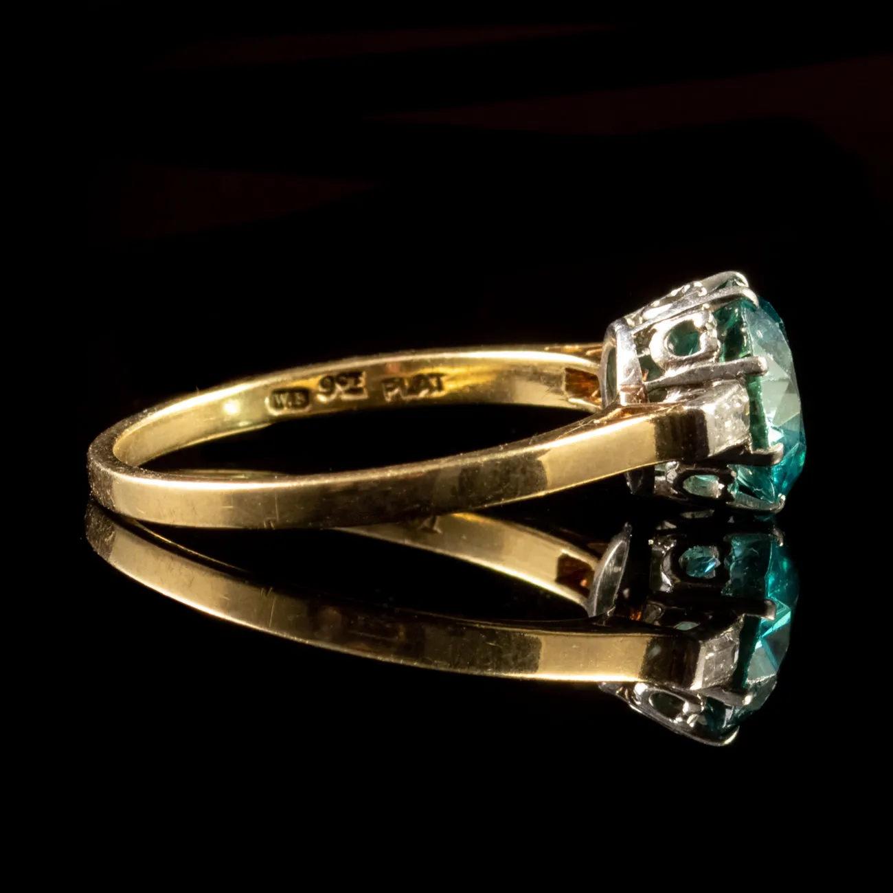 Antique Art Deco Blue Zircon Diamond Ring 9Ct Gold Platinum Circa 1920