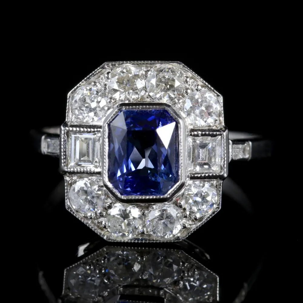 Antique Art Deco Sapphire Diamond Ring 18Ct Circa 1920