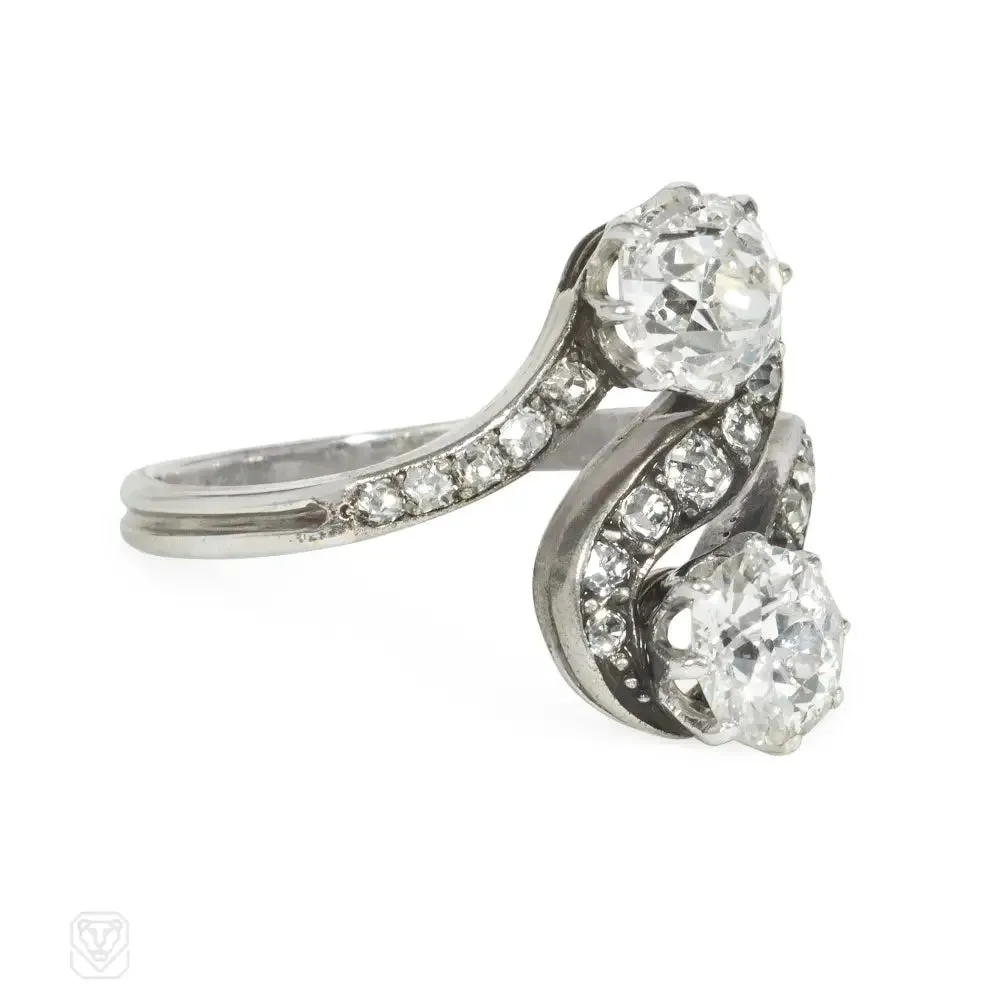 Antique diamond and platinum moi et toi ring