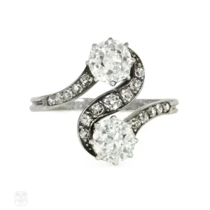 Antique diamond and platinum moi et toi ring