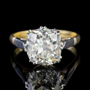 Antique Edwardian 3.88Ct Diamond Solitaire Engagement Ring 18Ct Gold Platinum Circa 1915