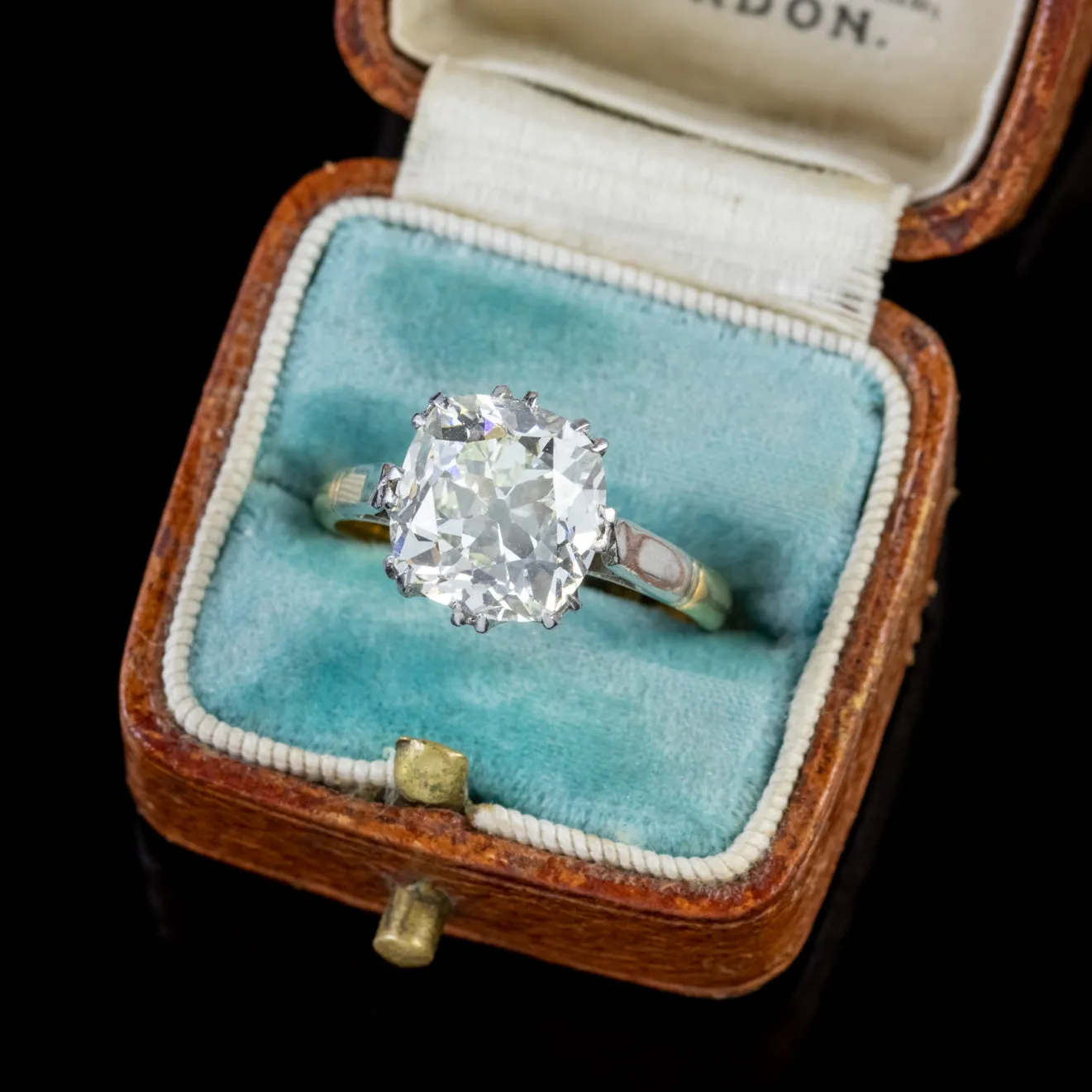 Antique Edwardian 3.88Ct Diamond Solitaire Engagement Ring 18Ct Gold Platinum Circa 1915