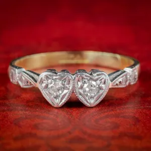 Antique Edwardian Double Diamond Heart Ring