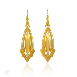 Antique gold navette-shaped earrings