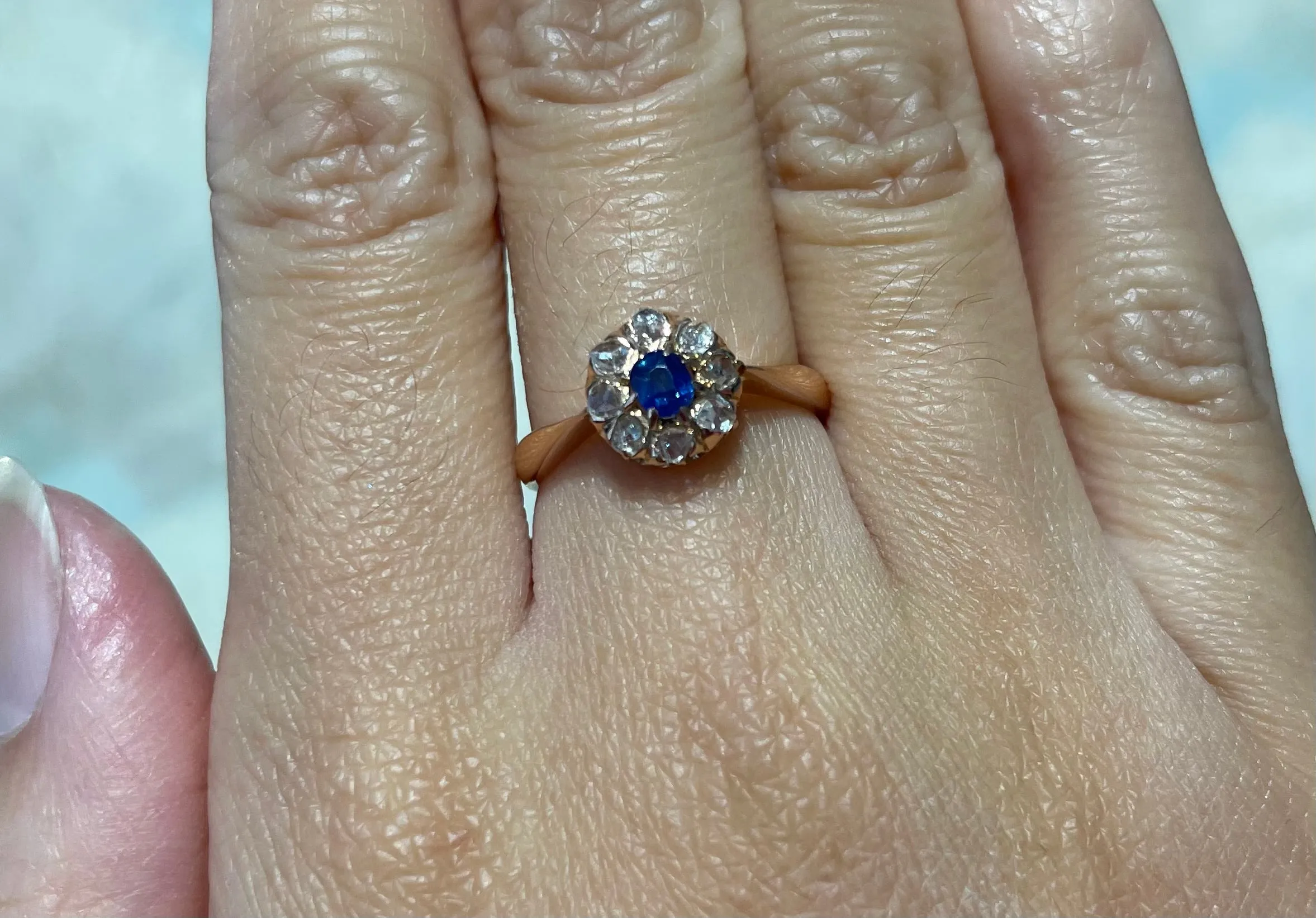 Antique rose diamond and sapphire ring