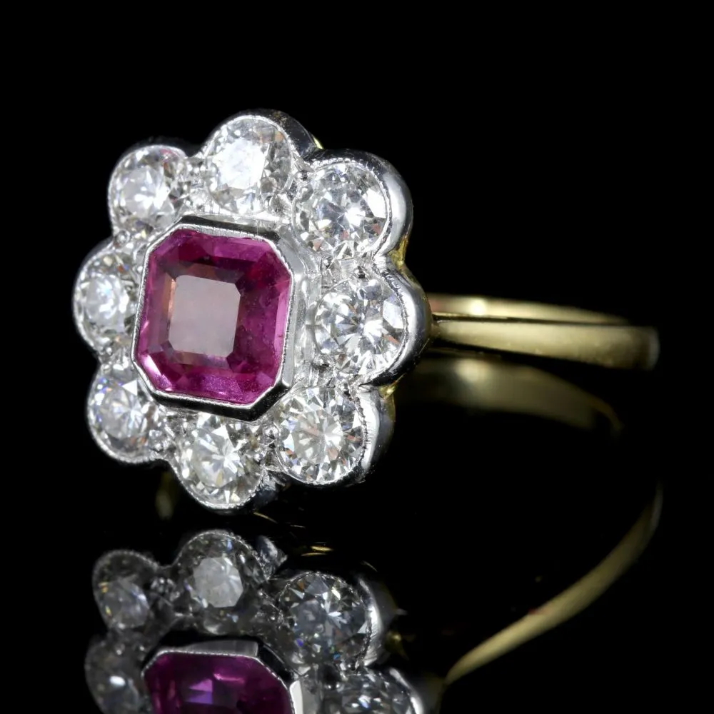 Antique Victorian Pink Sapphire Diamond Ring 18Ct Circa 1900