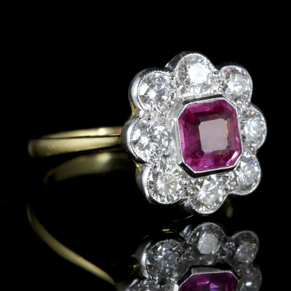 Antique Victorian Pink Sapphire Diamond Ring 18Ct Circa 1900