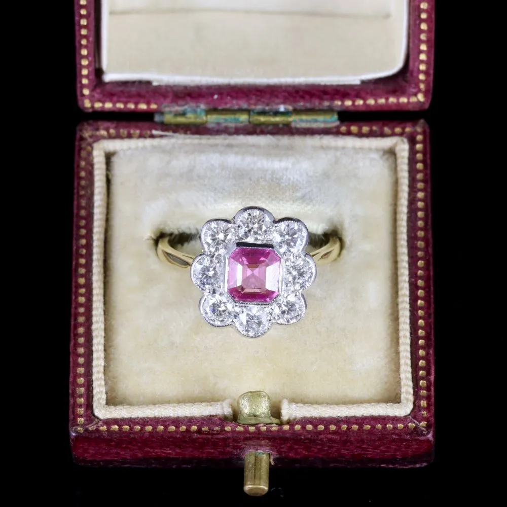 Antique Victorian Pink Sapphire Diamond Ring 18Ct Circa 1900