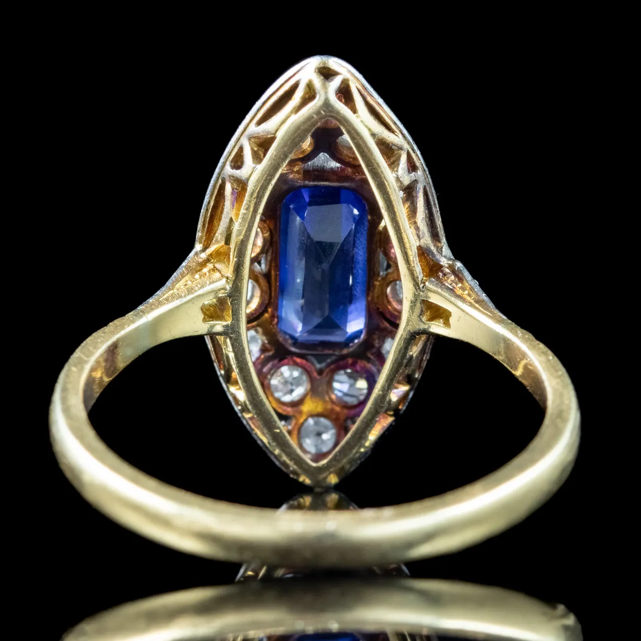 Antique Victorian Sapphire Diamond Navette Ring 1.2ct Sapphire