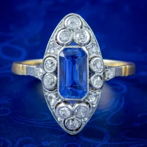 Antique Victorian Sapphire Diamond Navette Ring 1.2ct Sapphire