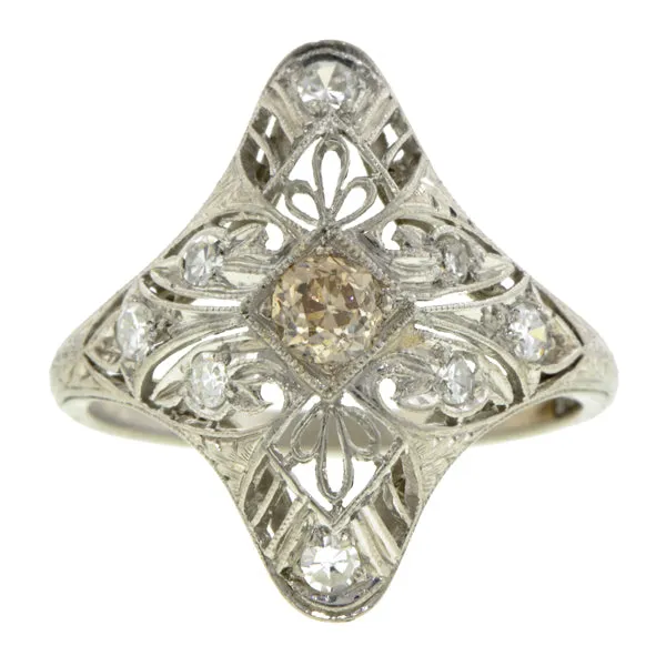 Art Deco Diamond Dinner Ring, Old Euro 0.28ct