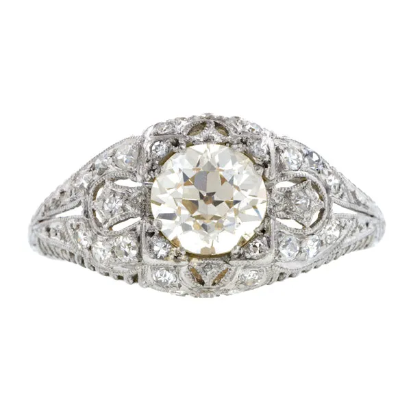 Art Deco Diamond Engagement Ring, Old Euro 1.43ct