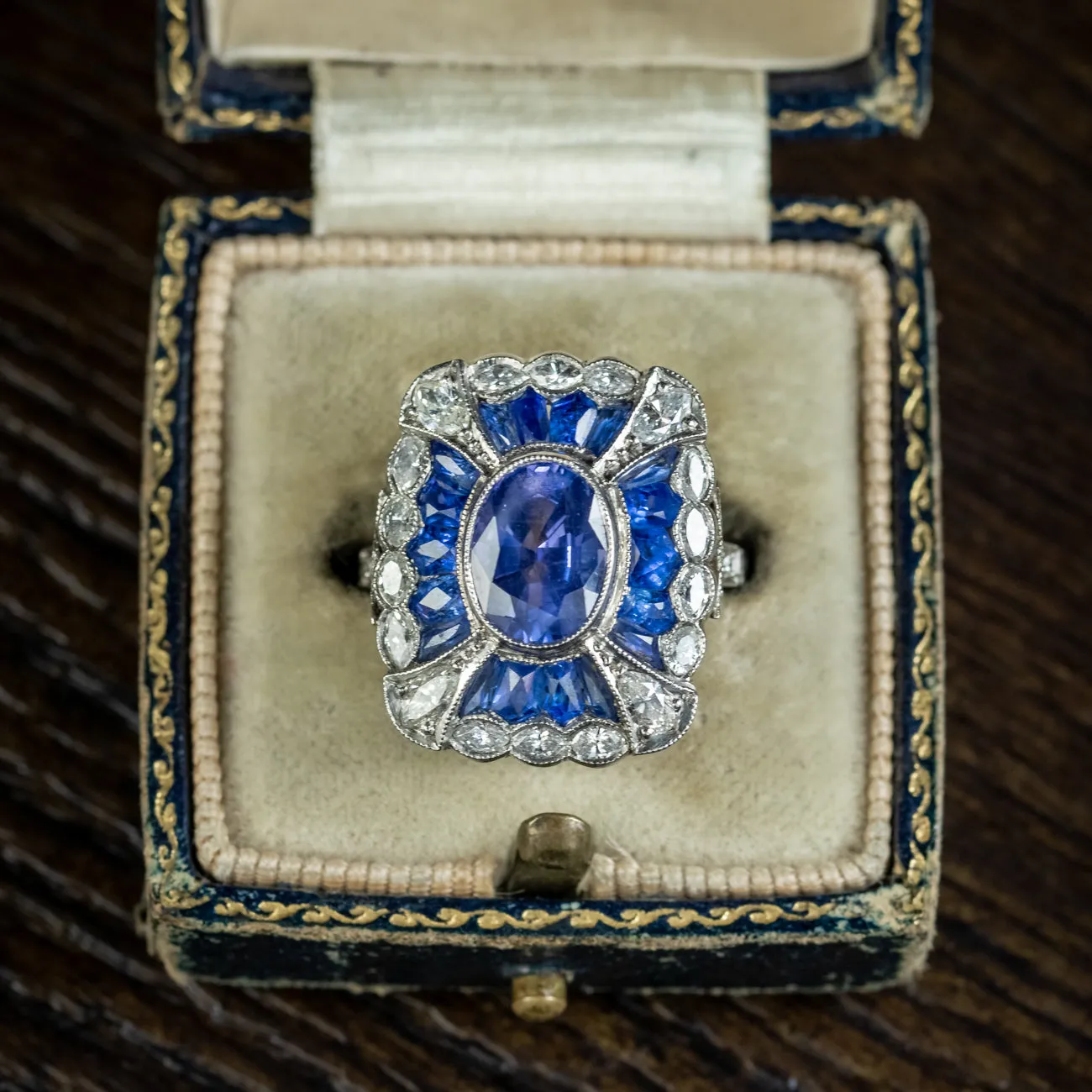 Art Deco French Sapphire Diamond Ring 3ct Of Sapphire Circa 1920