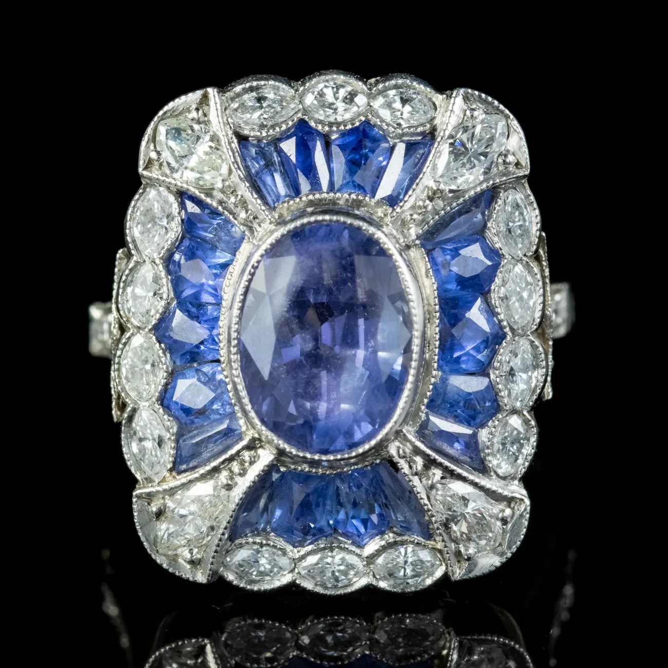 Art Deco French Sapphire Diamond Ring 3ct Of Sapphire Circa 1920