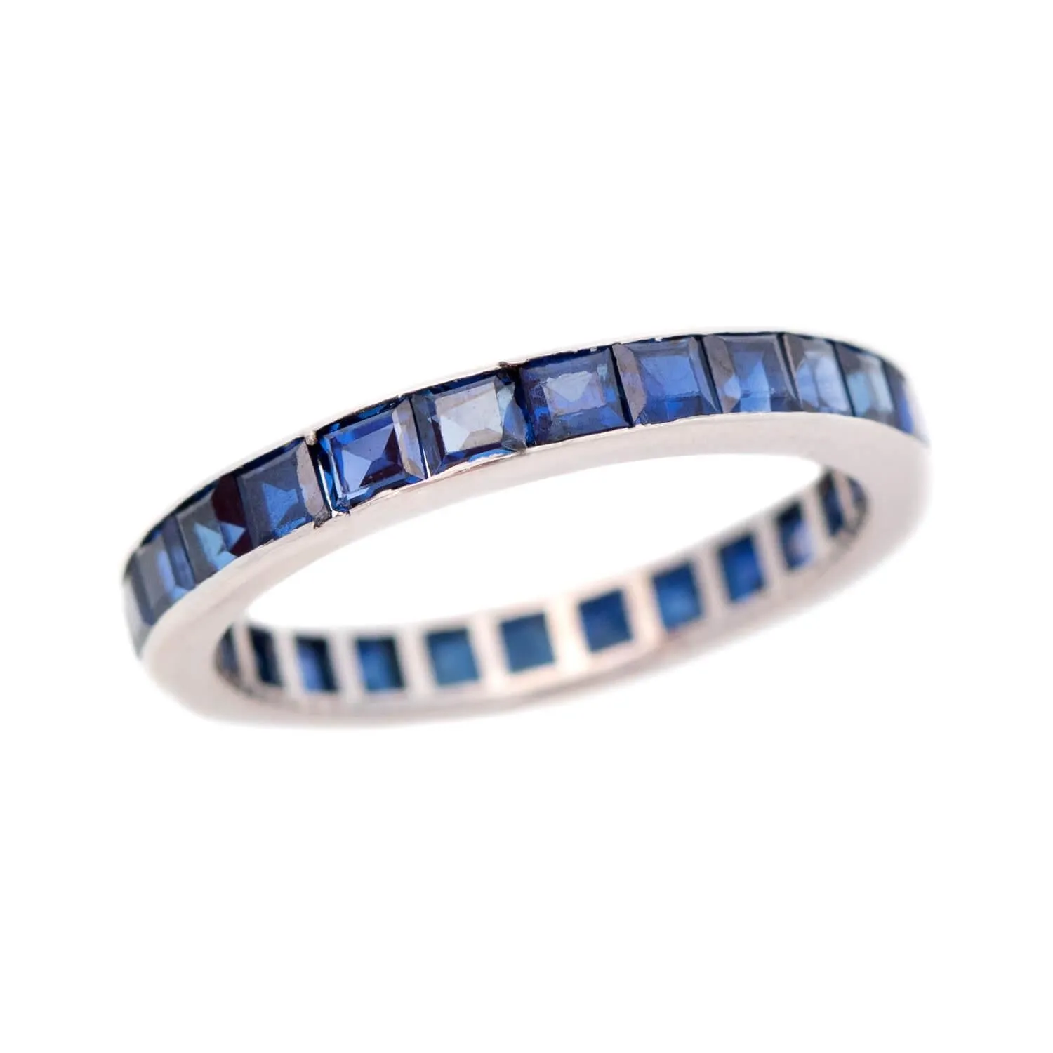 Art Deco Platinum Square Cut Sapphire Eternity Band