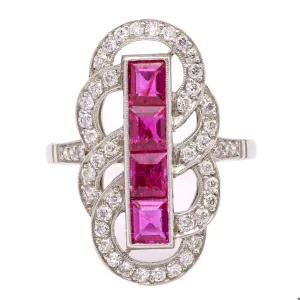 Art Deco Ruby and Diamond Platinum Dinner Ring