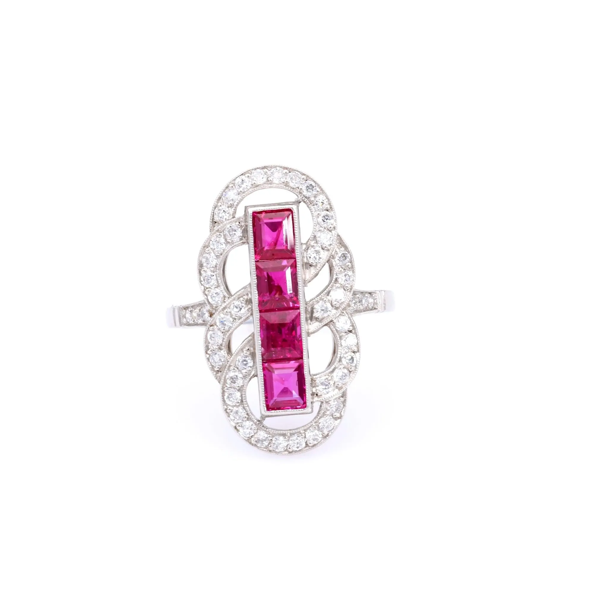 Art Deco Ruby and Diamond Platinum Dinner Ring