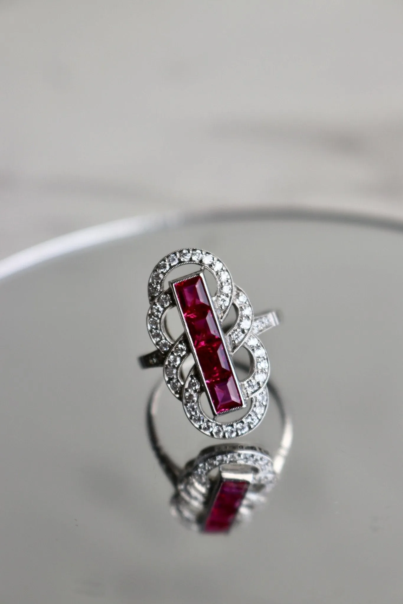 Art Deco Ruby and Diamond Platinum Dinner Ring