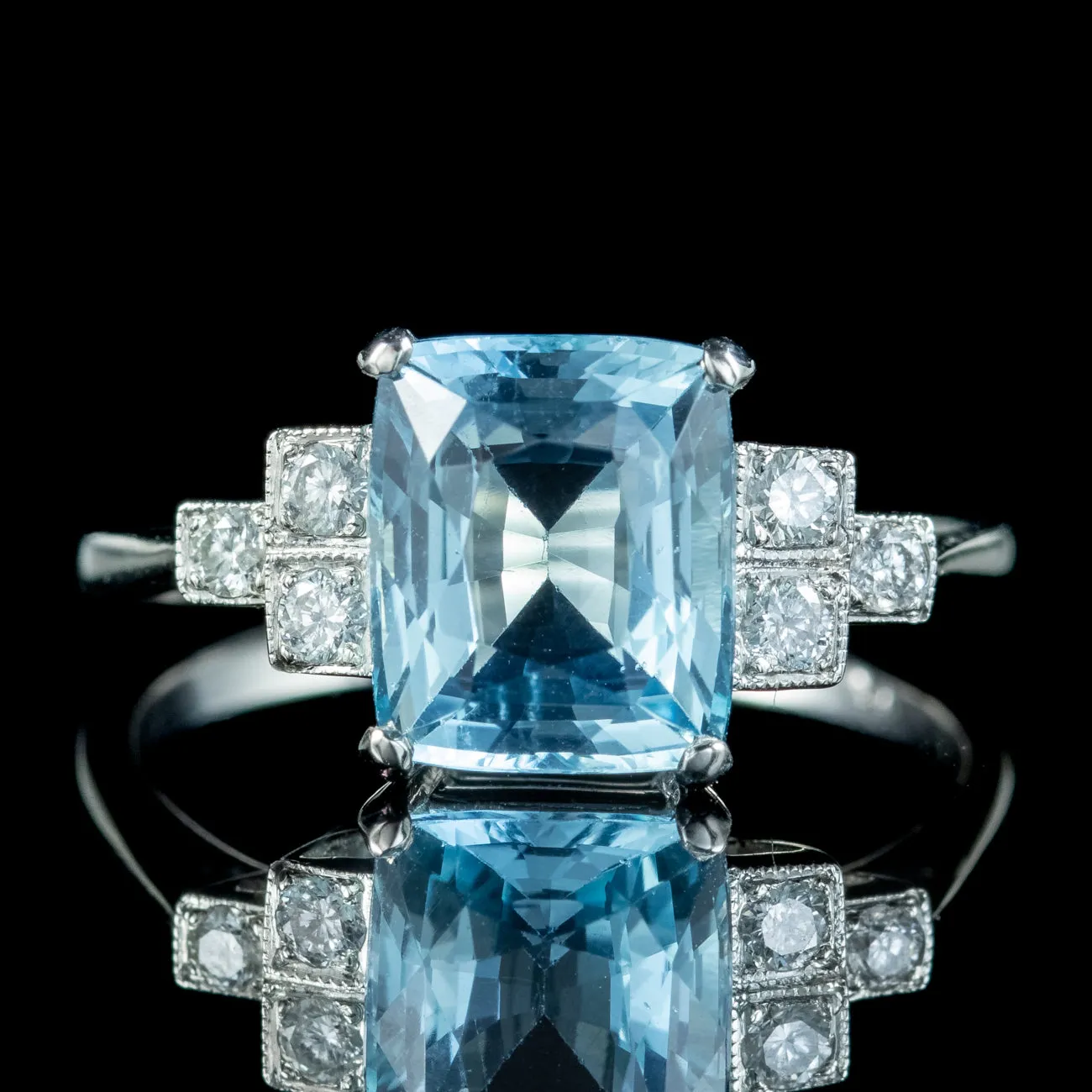 Art Deco Style Aquamarine Diamond Ring 2.3ct Aqua