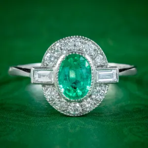 Art Deco Style Emerald Diamond Cluster Ring 0.80ct Emerald