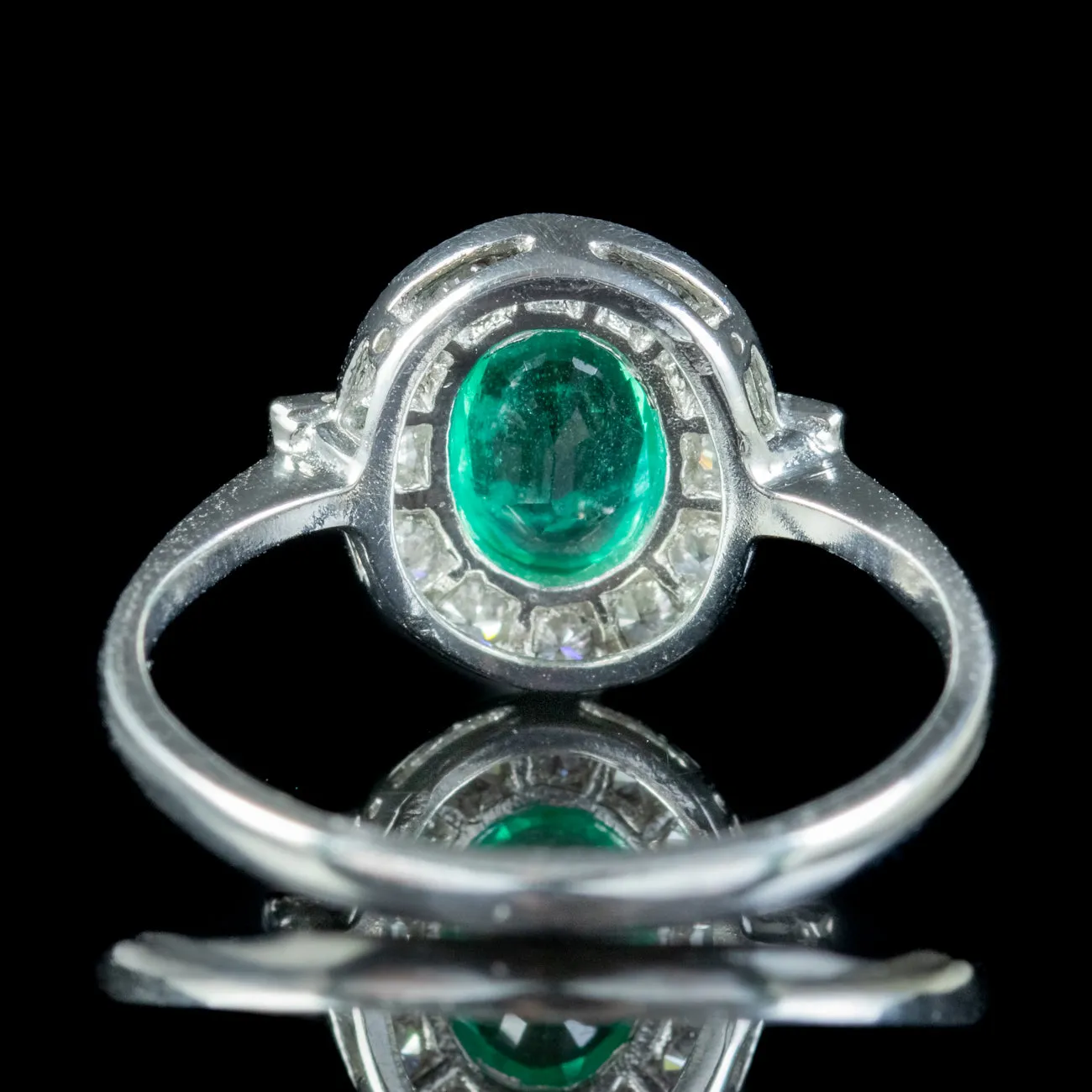 Art Deco Style Emerald Diamond Cluster Ring 0.80ct Emerald