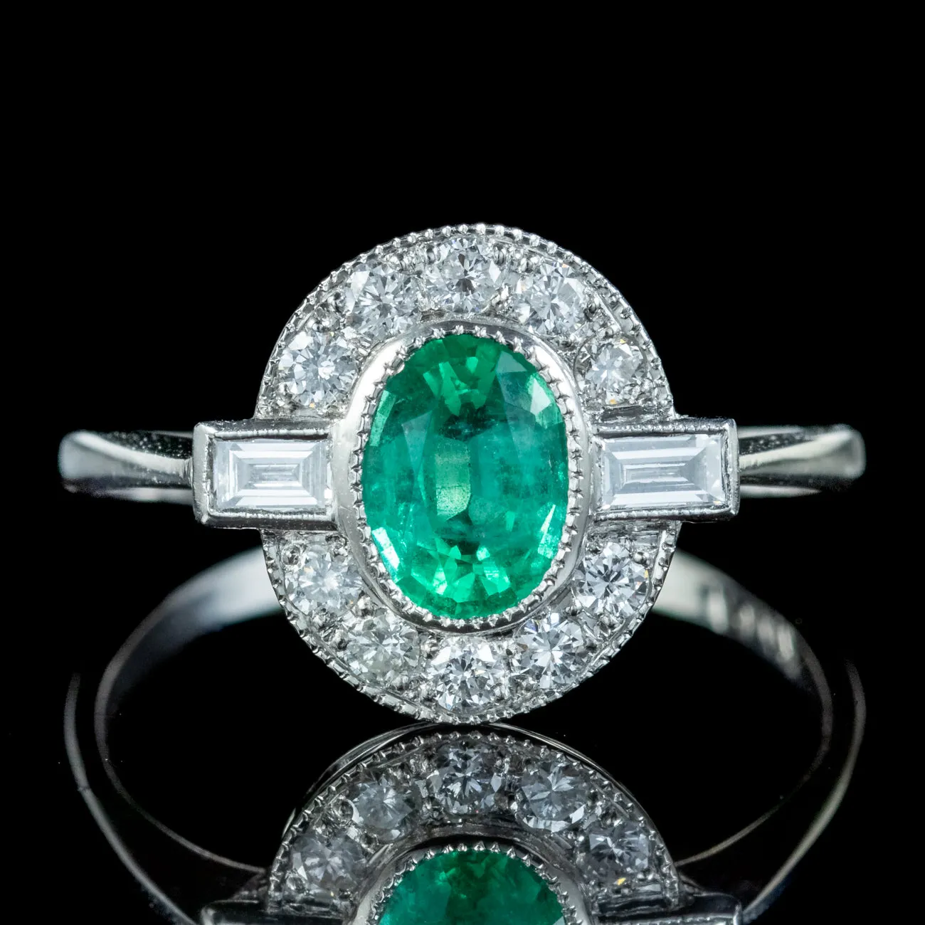 Art Deco Style Emerald Diamond Cluster Ring 0.80ct Emerald