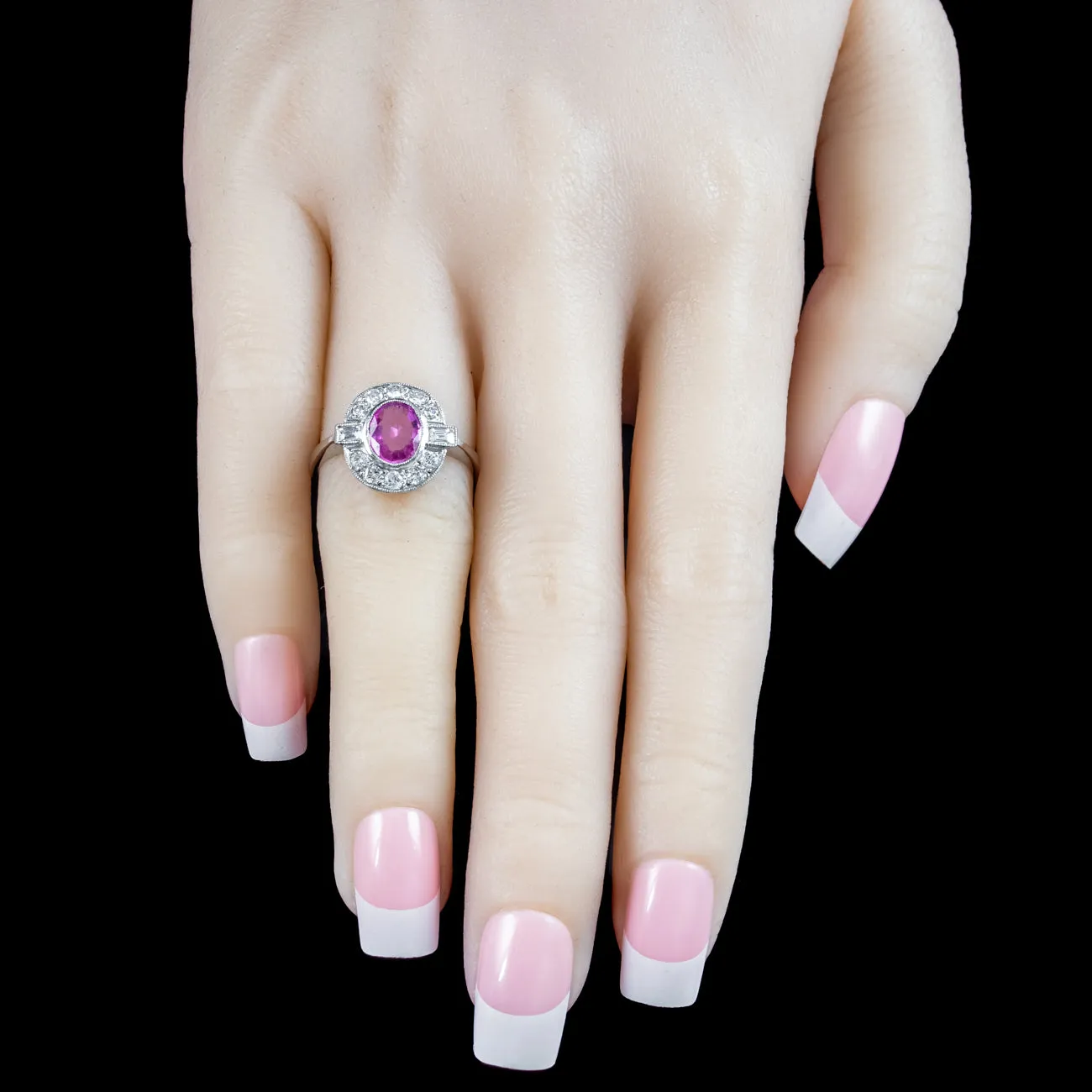 Art Deco Style Pink Sapphire Diamond Cluster Ring 1ct Sapphire