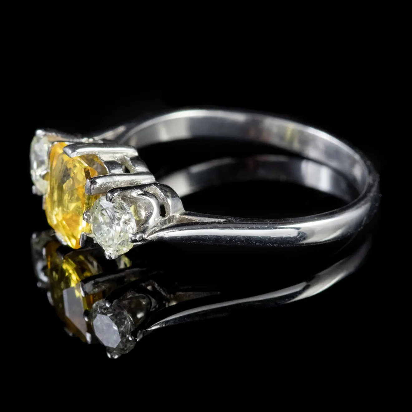 Art Deco Style Yellow Sapphire Diamond Trilogy Ring Platinum 1.45ct Sapphire