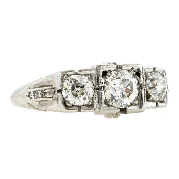 Art Deco Three Stone Diamond Ring, 1.00ctw