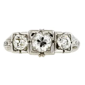 Art Deco Three Stone Diamond Ring, 1.00ctw