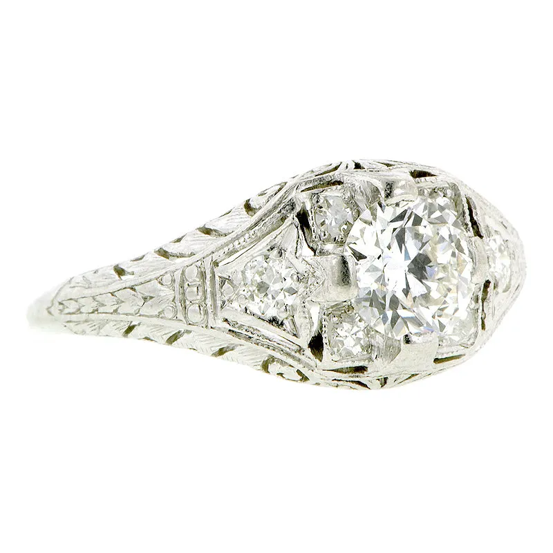 Art Deco TRB .65ct Platinum Engagement Ring