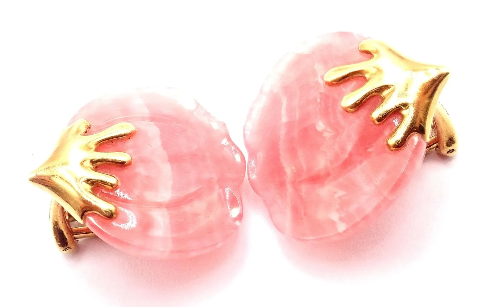 Authentic Tiffany & Co Angela Cummings 18k Yellow Gold Pink Agate Petal Earrings