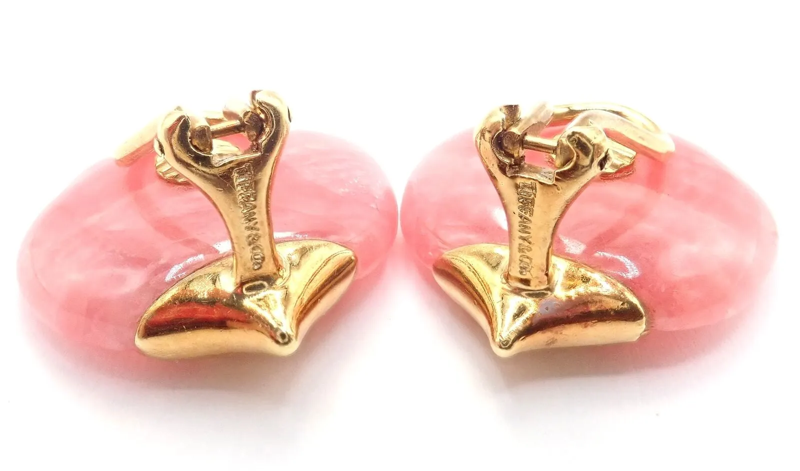 Authentic Tiffany & Co Angela Cummings 18k Yellow Gold Pink Agate Petal Earrings