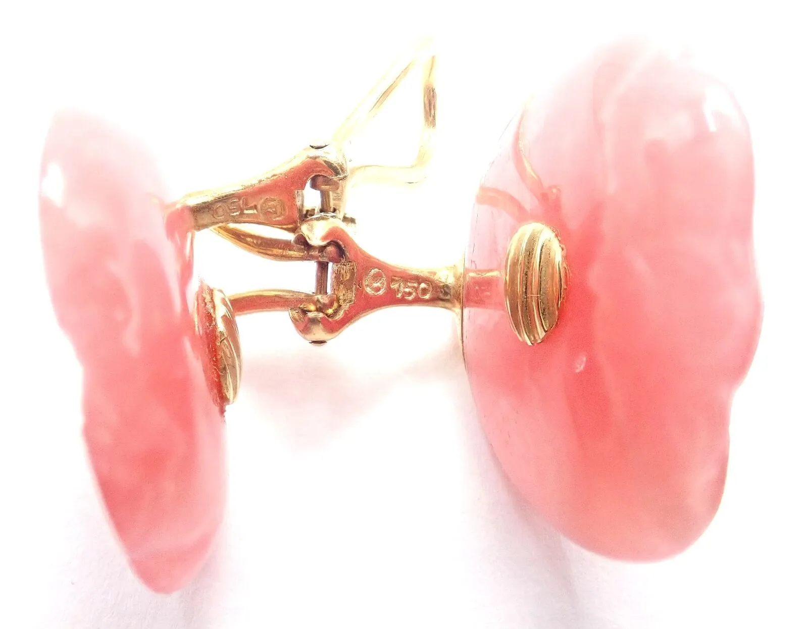 Authentic Tiffany & Co Angela Cummings 18k Yellow Gold Pink Agate Petal Earrings