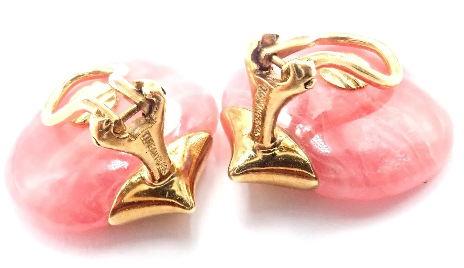 Authentic Tiffany & Co Angela Cummings 18k Yellow Gold Pink Agate Petal Earrings