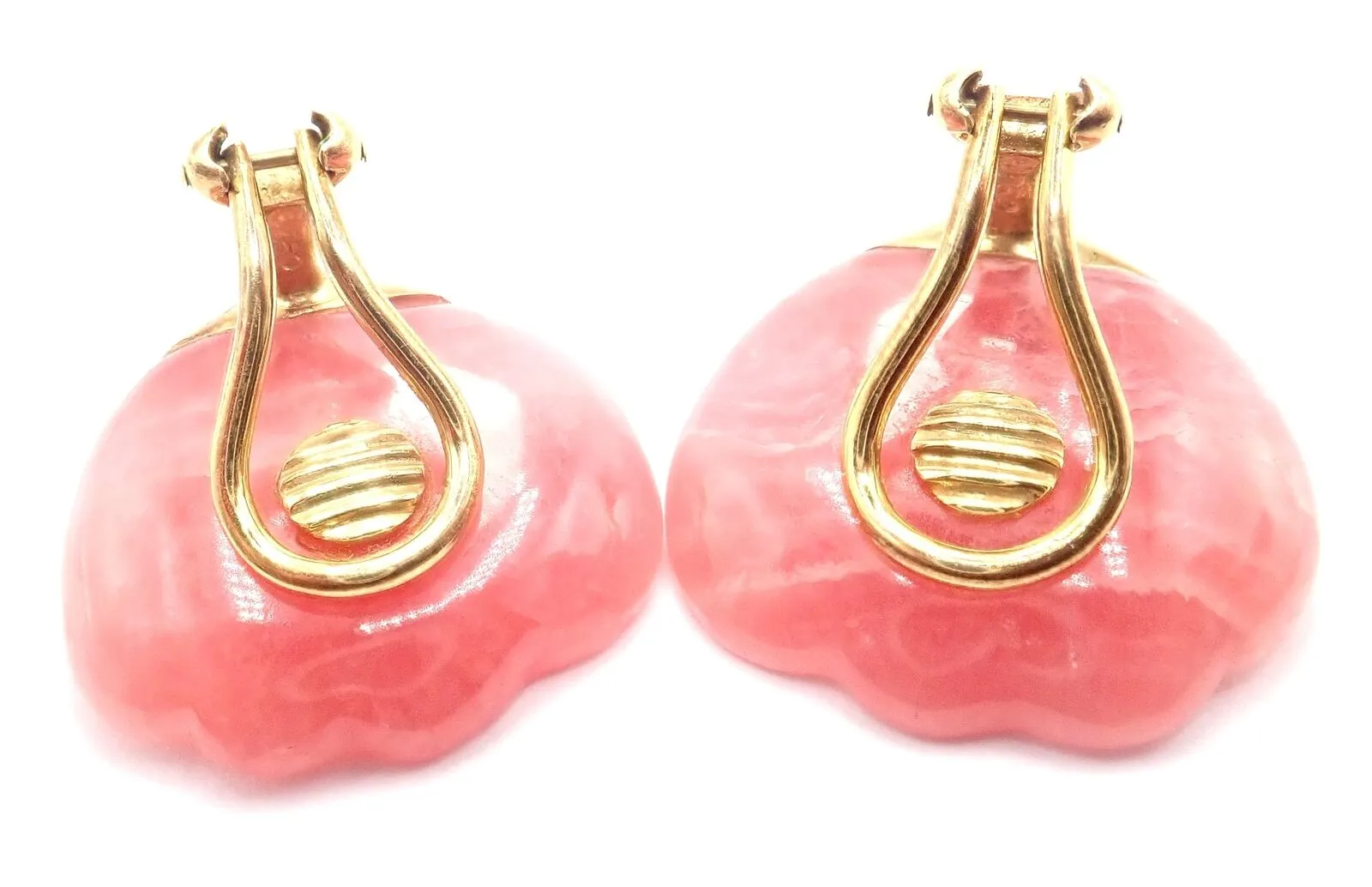 Authentic Tiffany & Co Angela Cummings 18k Yellow Gold Pink Agate Petal Earrings