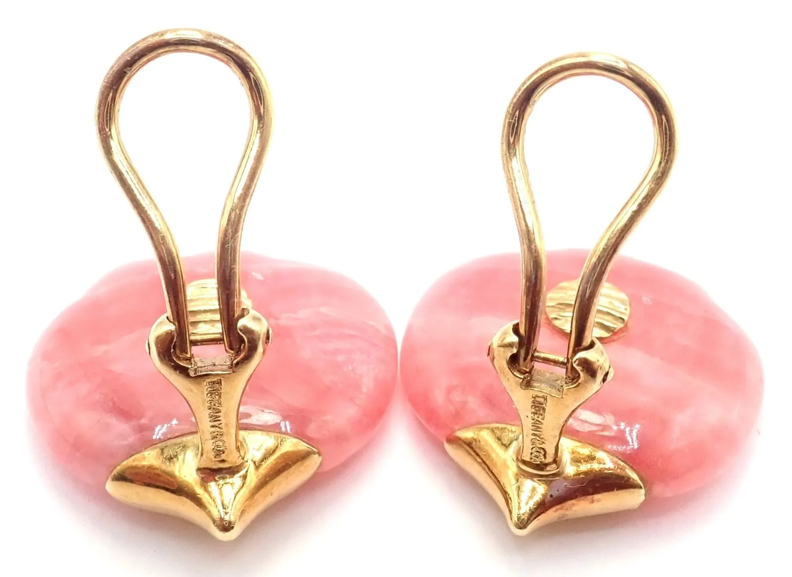 Authentic Tiffany & Co Angela Cummings 18k Yellow Gold Pink Agate Petal Earrings