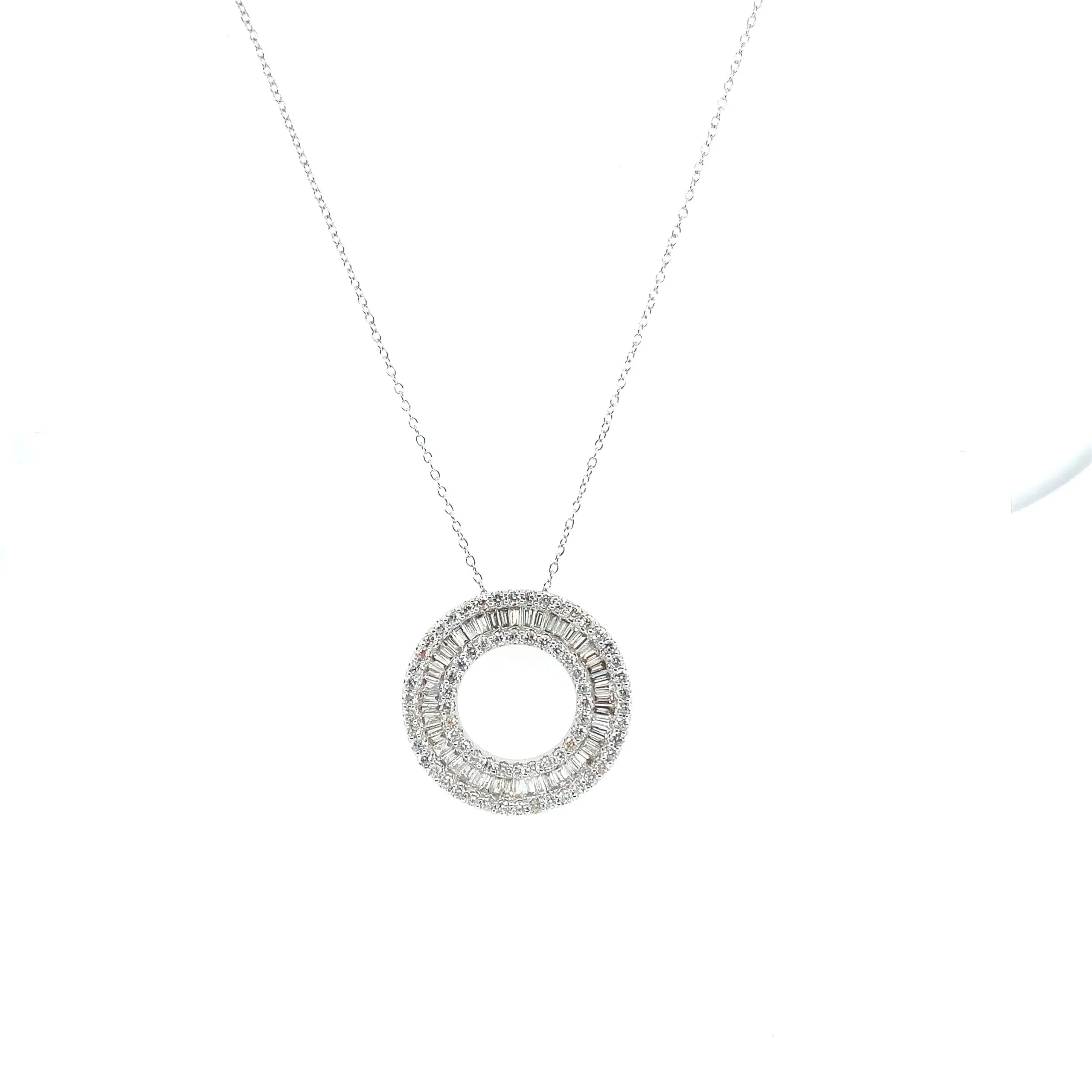 Baguette and Round Diamond Circle Pendant