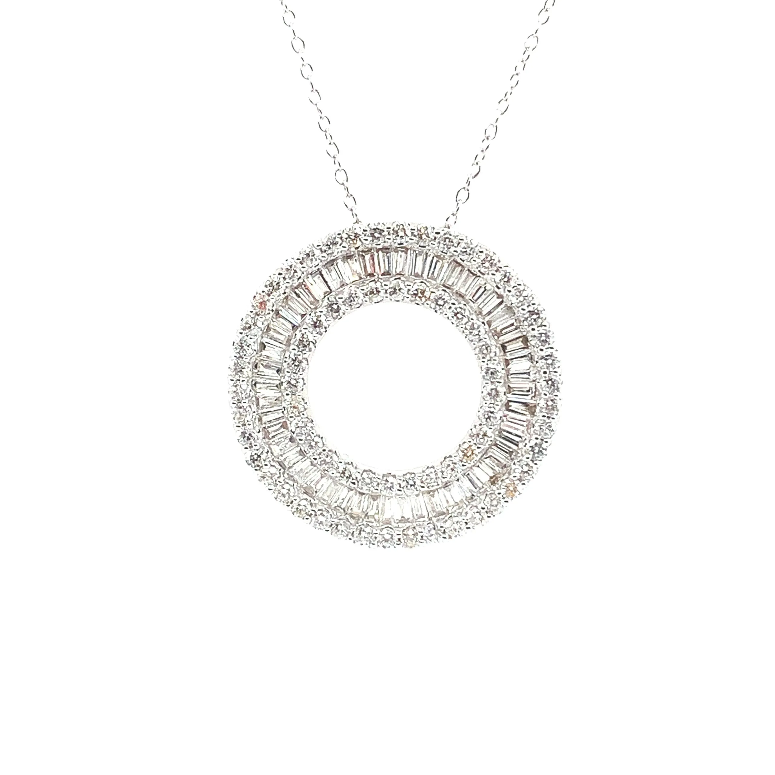 Baguette and Round Diamond Circle Pendant