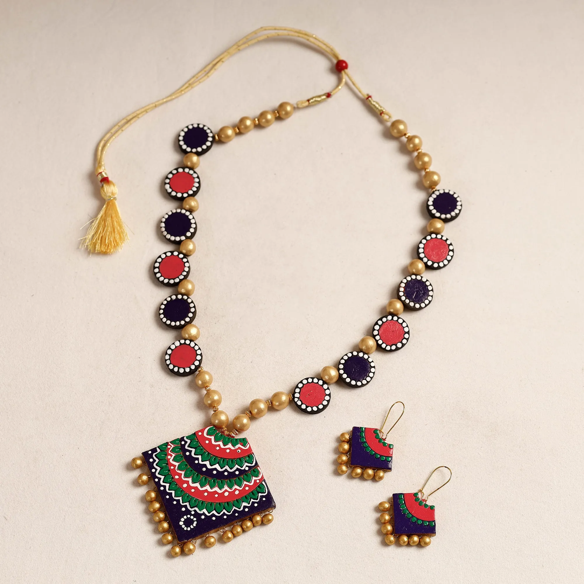 Bishnupur Handpainted Terracotta Necklace Set 09