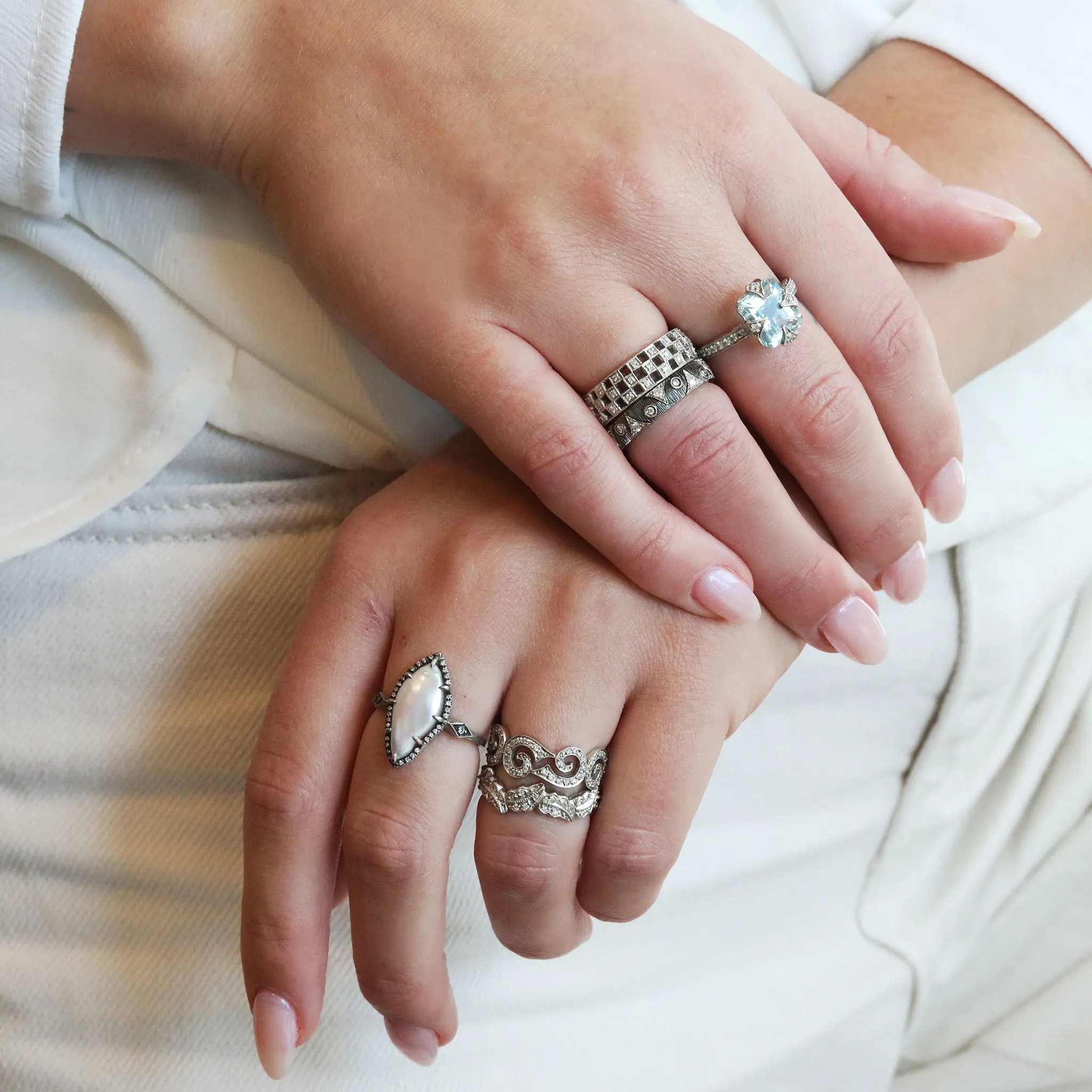 Blackened Platinum Round Thorn Diamond Band