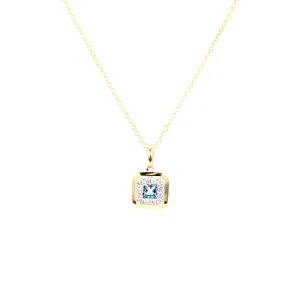 Blue Topaz and Diamond Halo Pendant