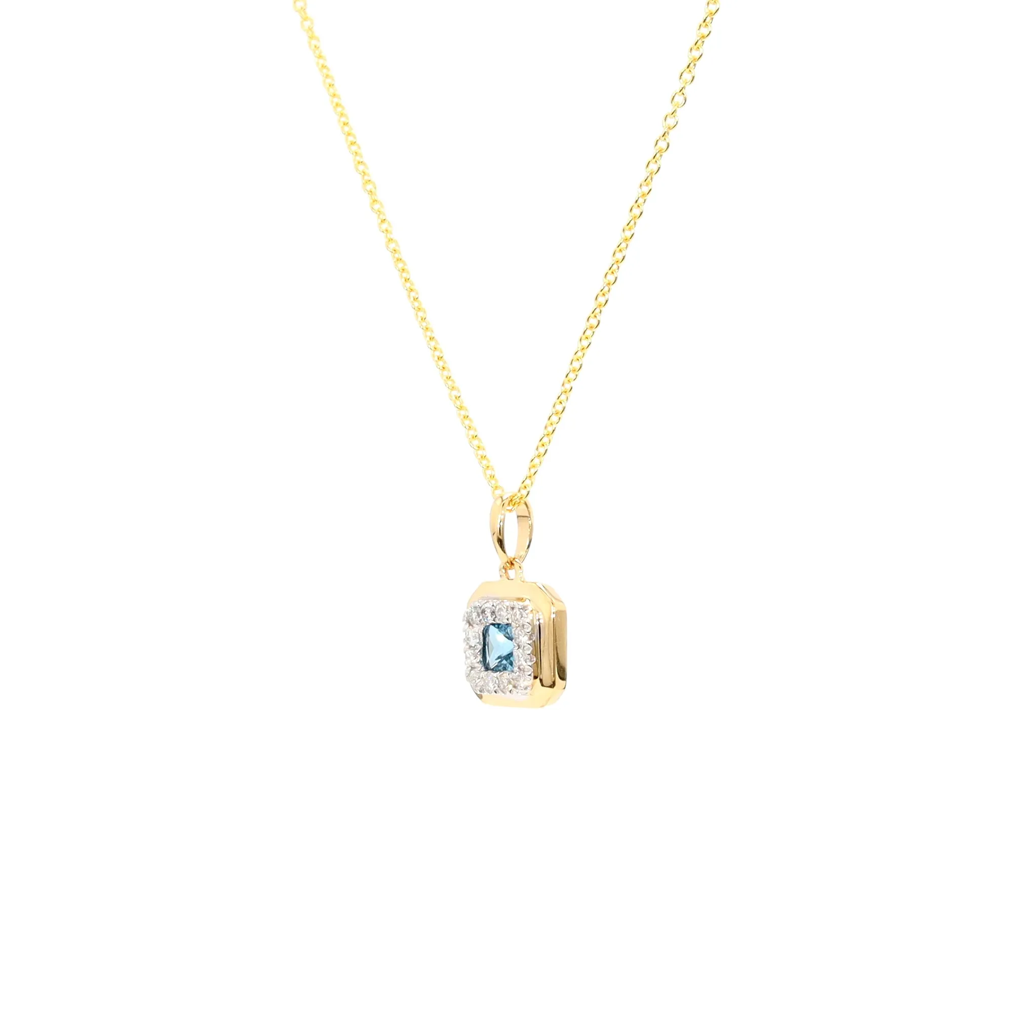 Blue Topaz and Diamond Halo Pendant