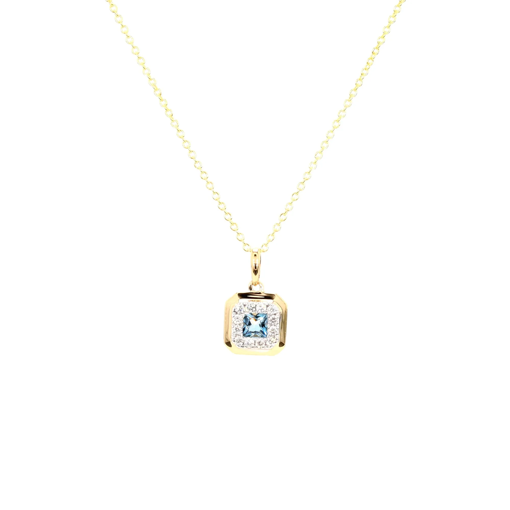 Blue Topaz and Diamond Halo Pendant