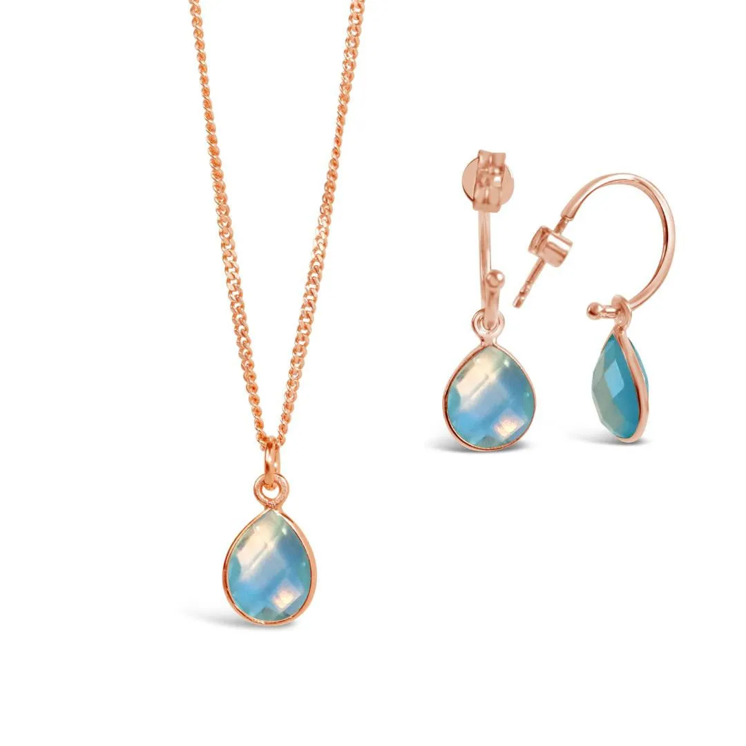 Blue Topaz Charm Necklace | Rose Gold - December