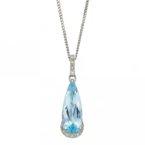 Blue Topaz Teardrop White Gold with Diamonds Pendant GP2277T