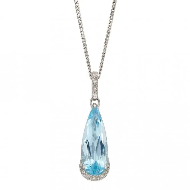 Blue Topaz Teardrop White Gold with Diamonds Pendant GP2277T