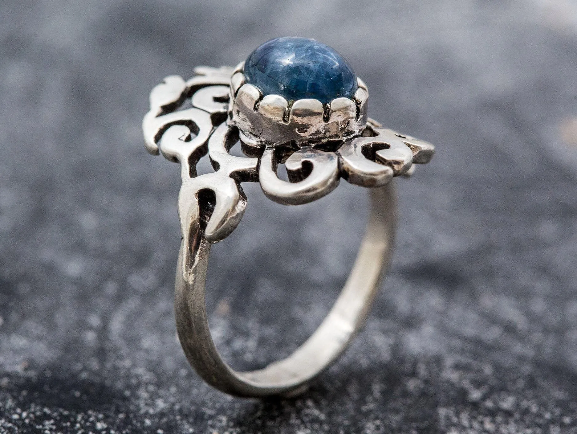 Blue Tourmaline Ring - Statement Boho Ring - Tourmaline Solitaire Ring