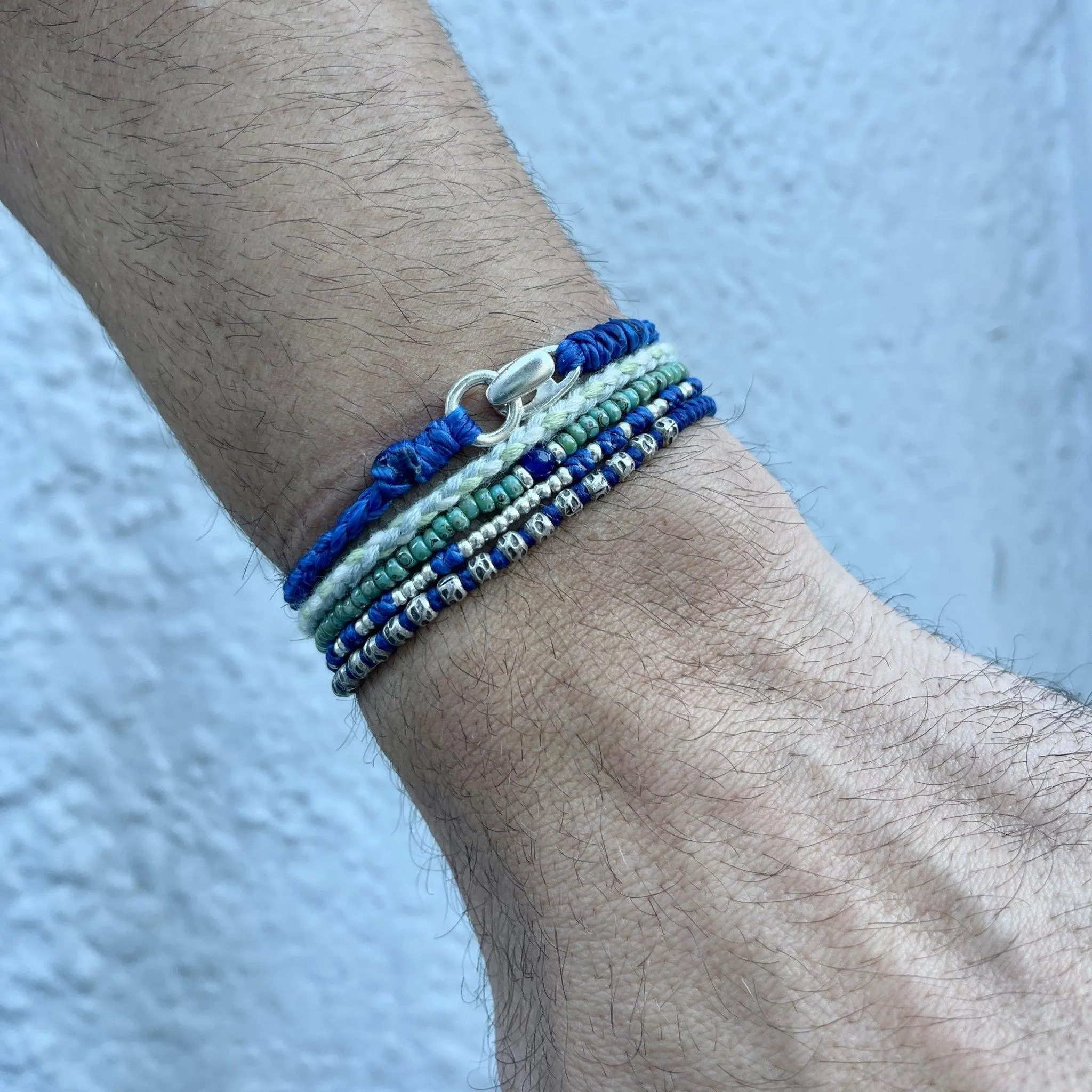 Braided "Antibes" Bracelets With Silver Clasp (Navy Blue)