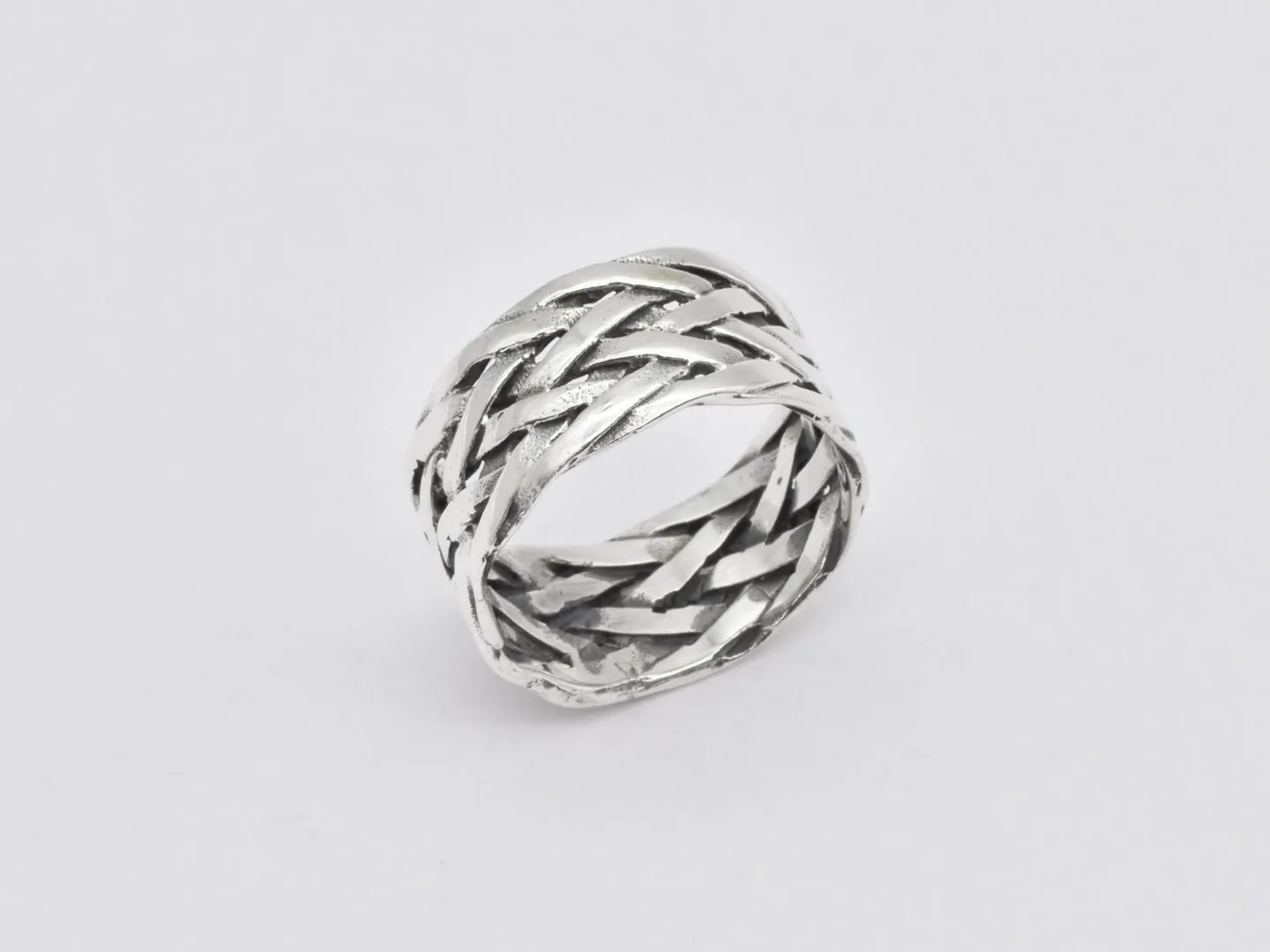 Braided Silver Ring - Wide Braided Band, Statement Braided Ring, Stackable Braided Band